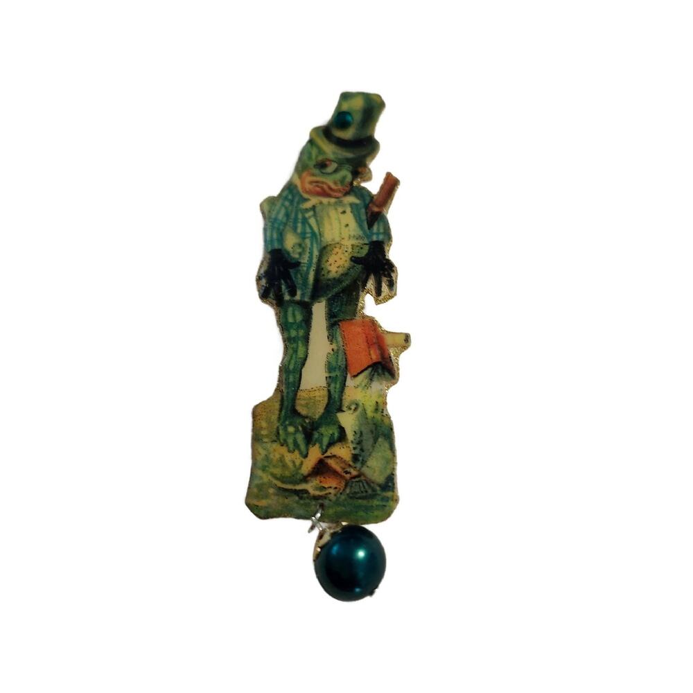 Artisan Dangle Frog Brooch, 4" Long